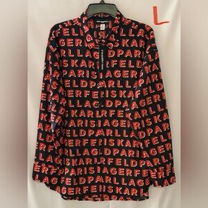Karl Lagerfeld Black Shirt with Red Logo Pattern